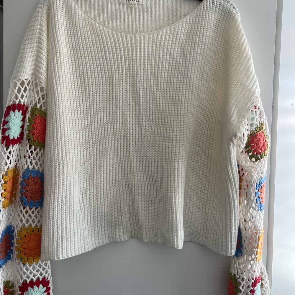Love Tree White Crew Neck Sweater with Unique Design